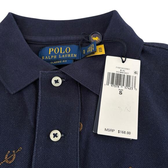 Polo Ralph Lauren Equestrian Saddle Polo Shirt Navy Blue Horseshoe Print Small - Picture 4 of 8